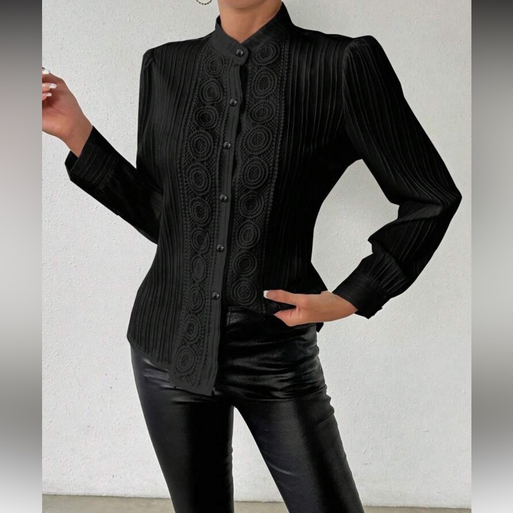 Luxe lace insert lantern sleeve blouse - Picture 5 of 6
